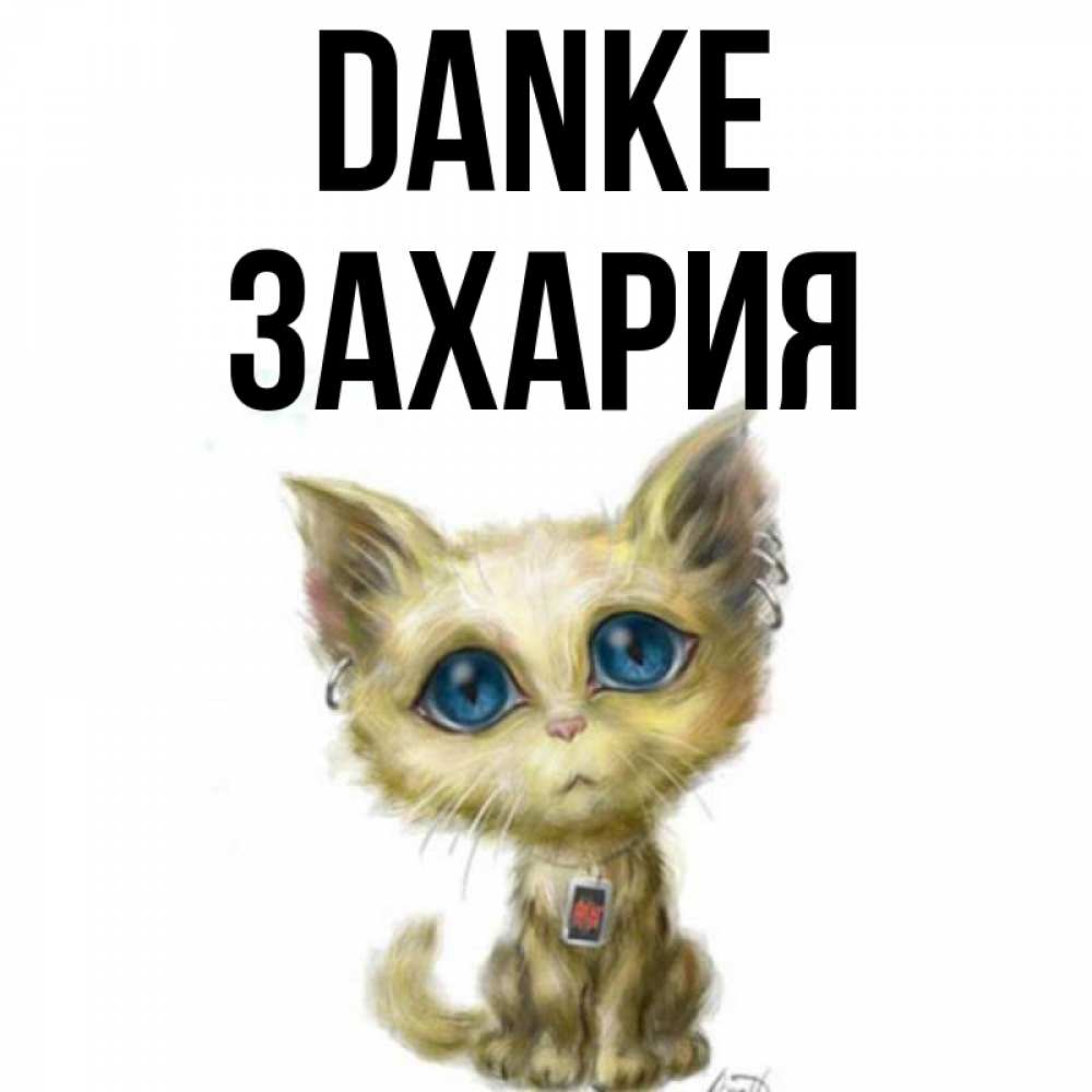 Открытка на каждый день с именем, Захария Danke рисованный кот благодарит вас Прикольная открытка с пожеланием онлайн скачать бесплатно 