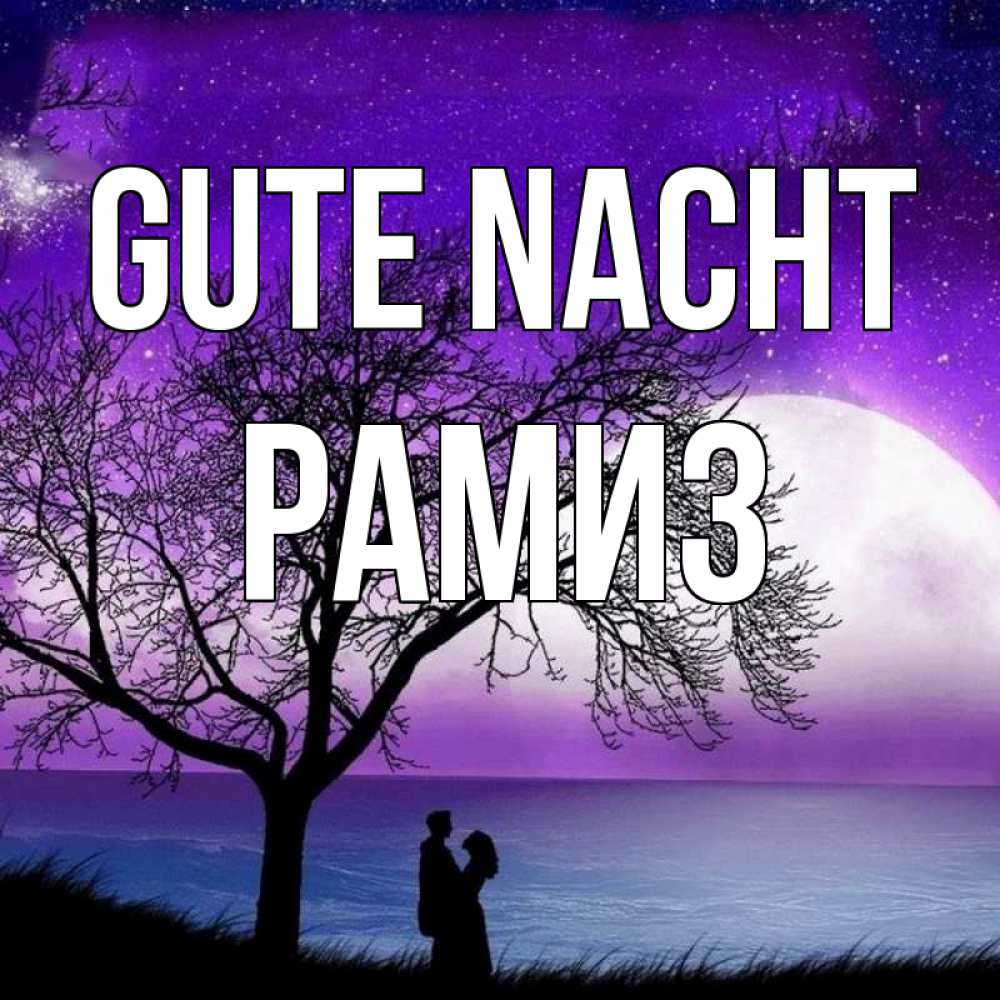 Открытка на каждый день с именем, Рамиз Gute Nacht огромная луна и парочка Прикольная открытка с пожеланием онлайн скачать бесплатно 