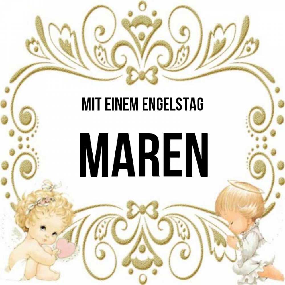 Открытка на каждый день с именем, Maren Mit einem Engelstag с именинами поздравляют два красивых ангела. Один с сердечком другой молится Прикольная открытка с пожеланием онлайн скачать бесплатно 