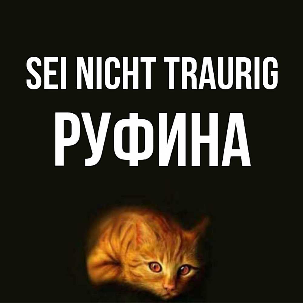 Открытка на каждый день с именем, Руфина Sei nicht traurig лежащий кот в темноте Прикольная открытка с пожеланием онлайн скачать бесплатно 