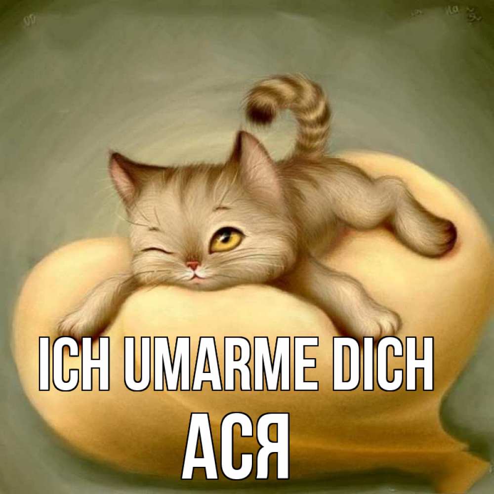 Открытка на каждый день с именем, Ася Ich umarme dich кошечка Прикольная открытка с пожеланием онлайн скачать бесплатно 