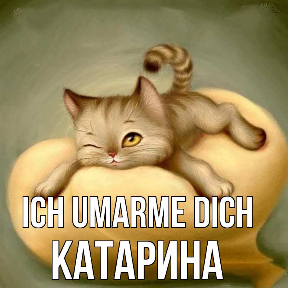 Открытка на каждый день с именем, Катарина Ich umarme dich кошечка Прикольная открытка с пожеланием онлайн скачать бесплатно 