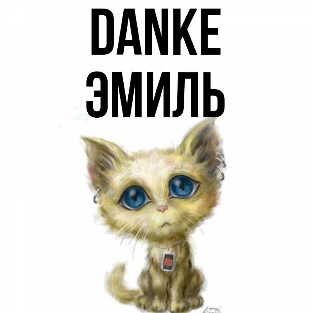 Открытка на каждый день с именем, Эмиль Danke рисованный кот благодарит вас Прикольная открытка с пожеланием онлайн скачать бесплатно 