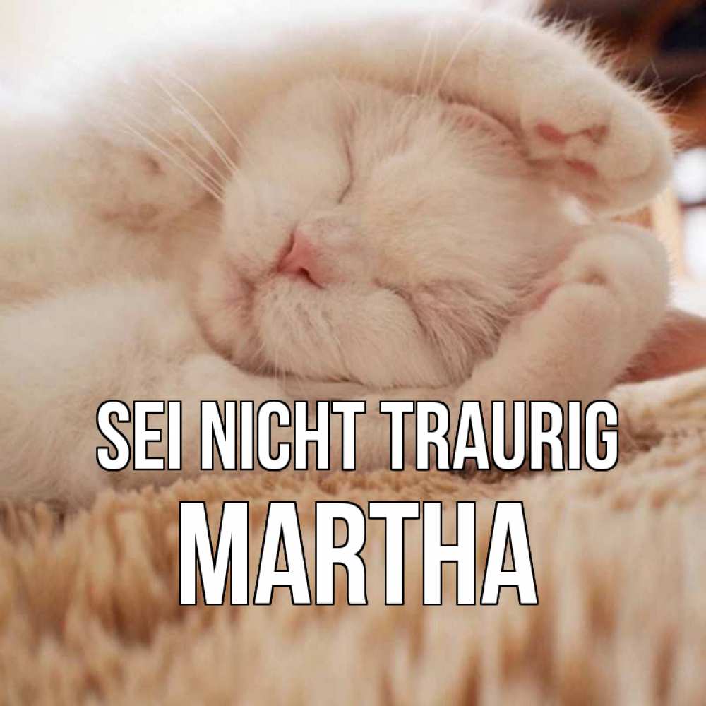 Открытка на каждый день с именем, Martha Sei nicht traurig белый кот Прикольная открытка с пожеланием онлайн скачать бесплатно 