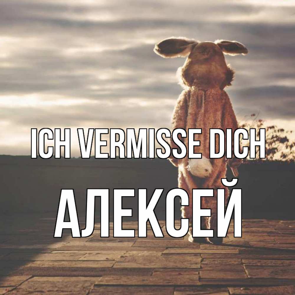 Открытка на каждый день с именем, Алексей Ich vermisse dich даже в костюме зайца Прикольная открытка с пожеланием онлайн скачать бесплатно 