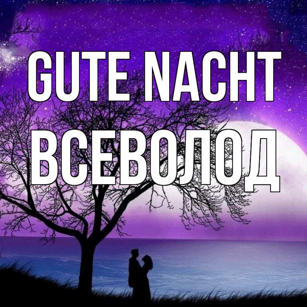 Открытка на каждый день с именем, Всеволод Gute Nacht огромная луна и парочка Прикольная открытка с пожеланием онлайн скачать бесплатно 