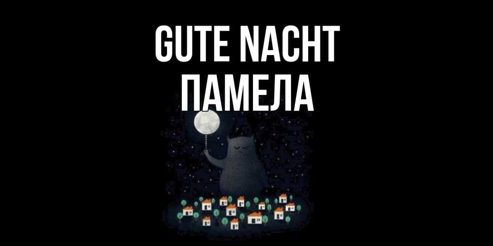 Открытка на каждый день с именем, Памела Gute Nacht кот,луна, ночь, звезды Прикольная открытка с пожеланием онлайн скачать бесплатно 
