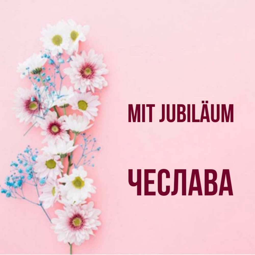 Открытка на каждый день с именем, Чеслава Mit Jubiläum Родная моя с днем рождения тебя картинка с цветами белыми и голубыми Прикольная открытка с пожеланием онлайн скачать бесплатно 