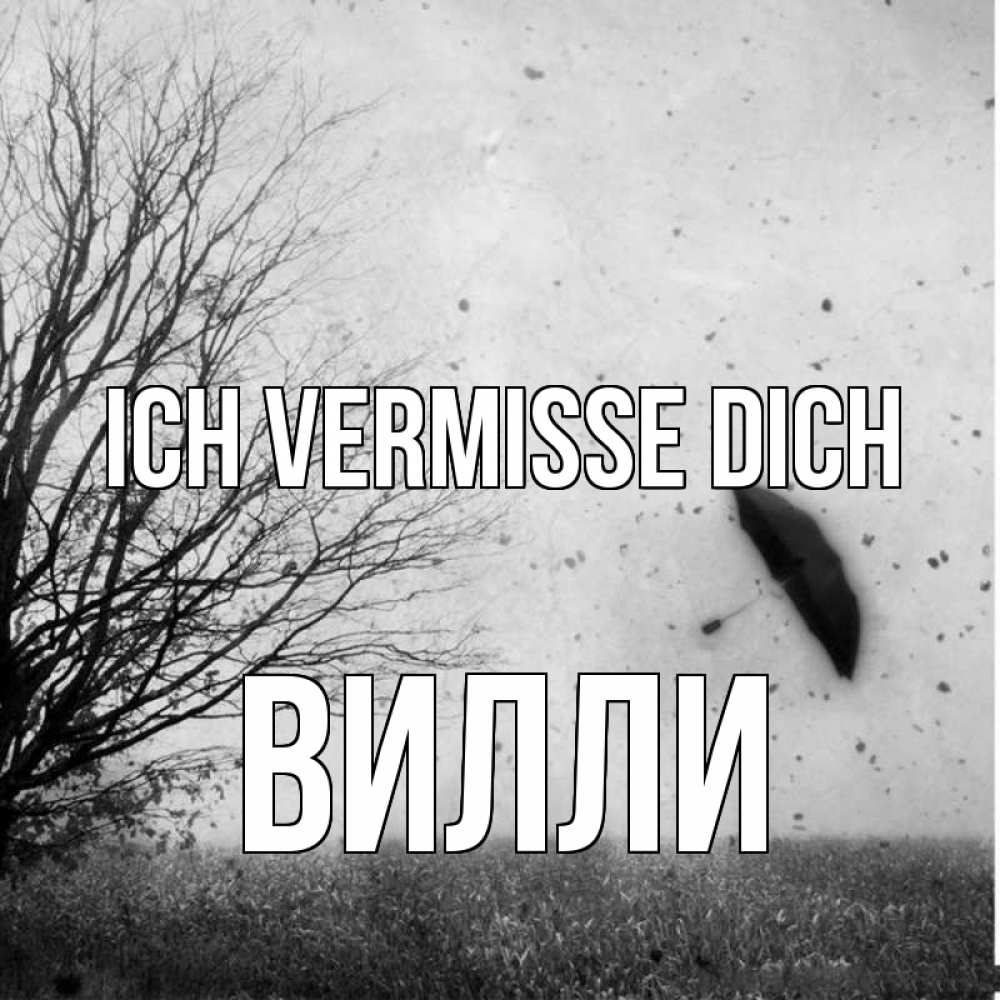 Открытка на каждый день с именем, Вилли Ich vermisse dich зонт летит Прикольная открытка с пожеланием онлайн скачать бесплатно 