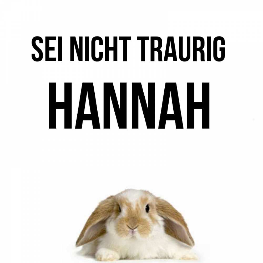 Открытка на каждый день с именем, Hannah Sei nicht traurig коричнево белый заяц с большими ушками Прикольная открытка с пожеланием онлайн скачать бесплатно 