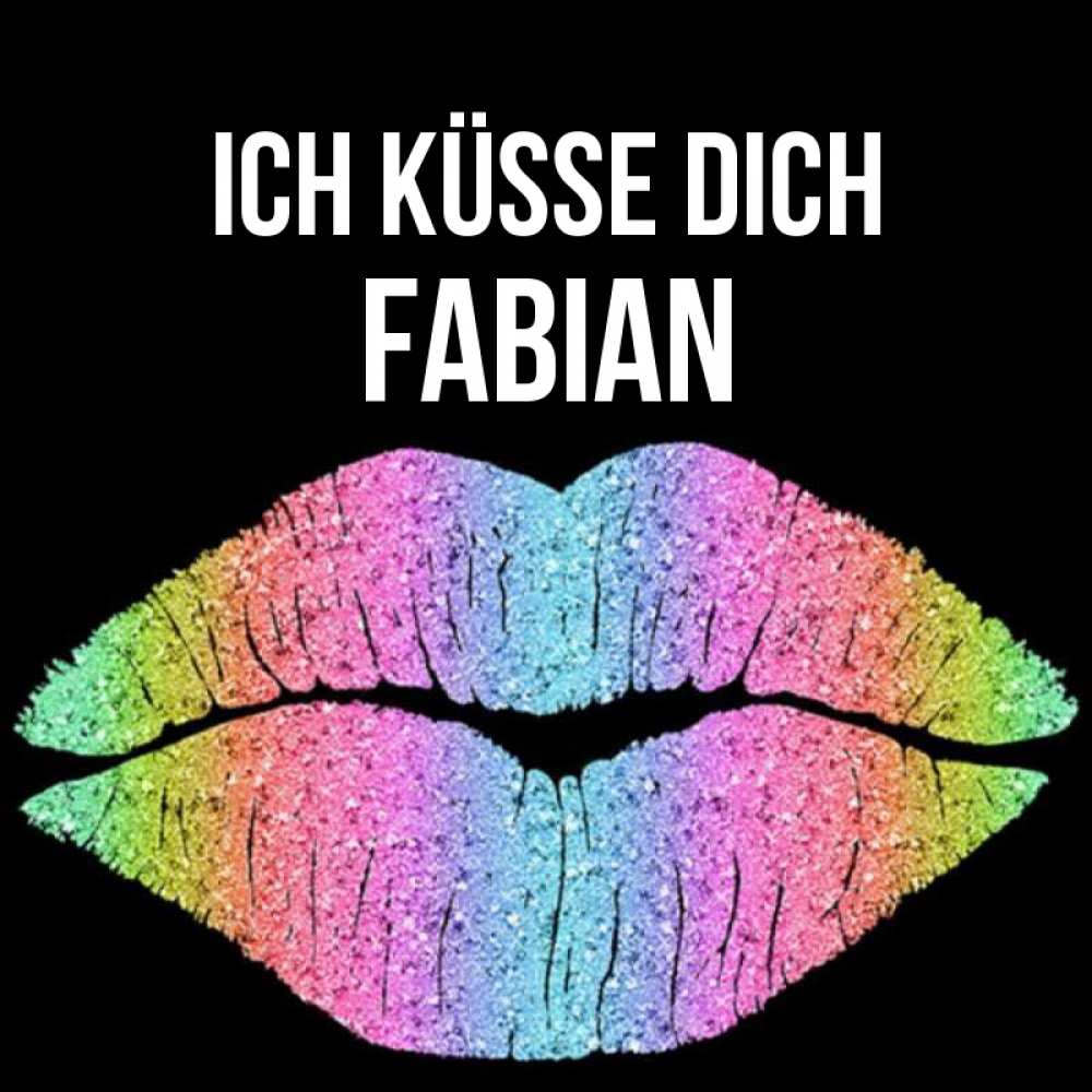 Открытка на каждый день с именем, Fabian Ich küsse dich след от губ на черном фоне Прикольная открытка с пожеланием онлайн скачать бесплатно 