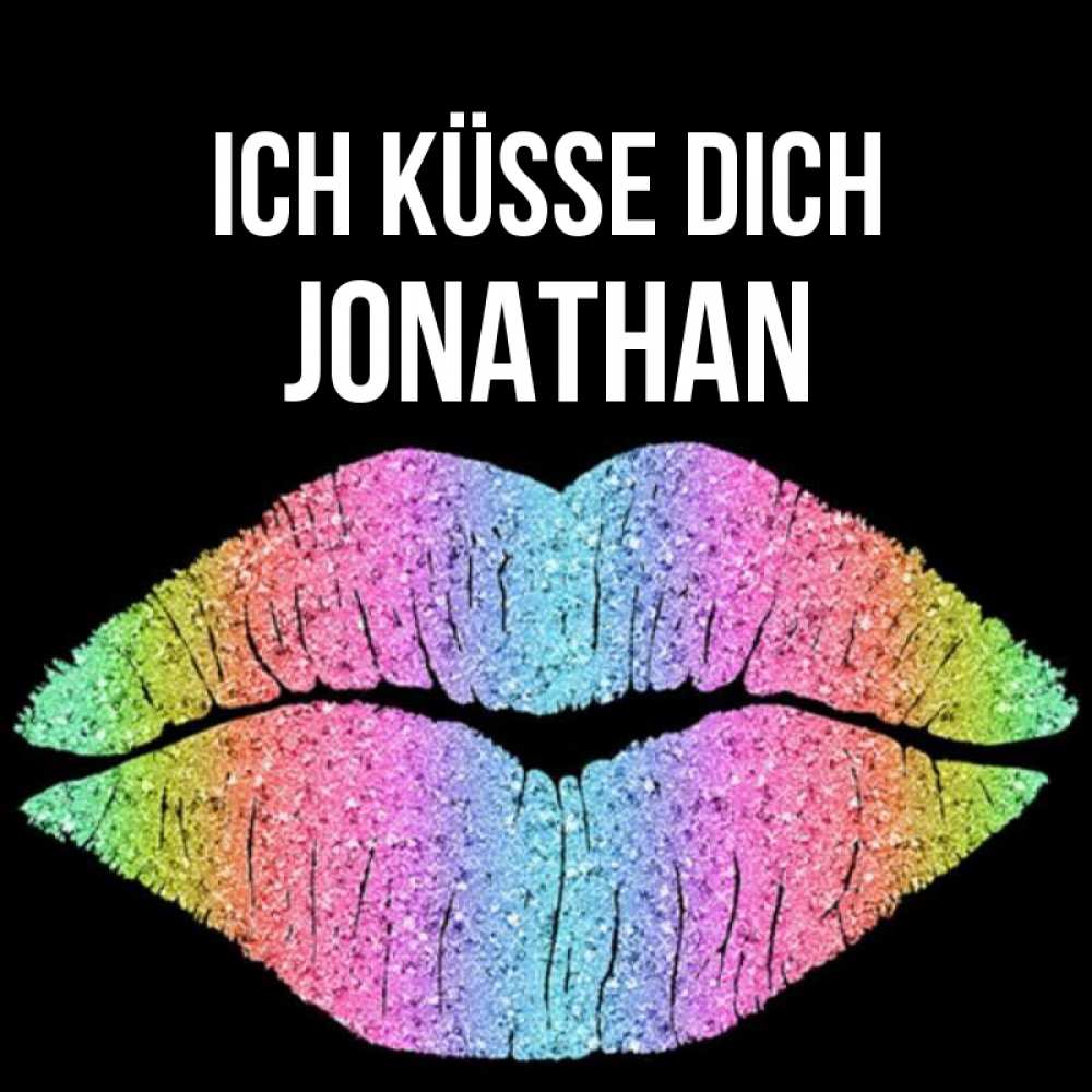 Открытка на каждый день с именем, Jonathan Ich küsse dich след от губ на черном фоне Прикольная открытка с пожеланием онлайн скачать бесплатно 