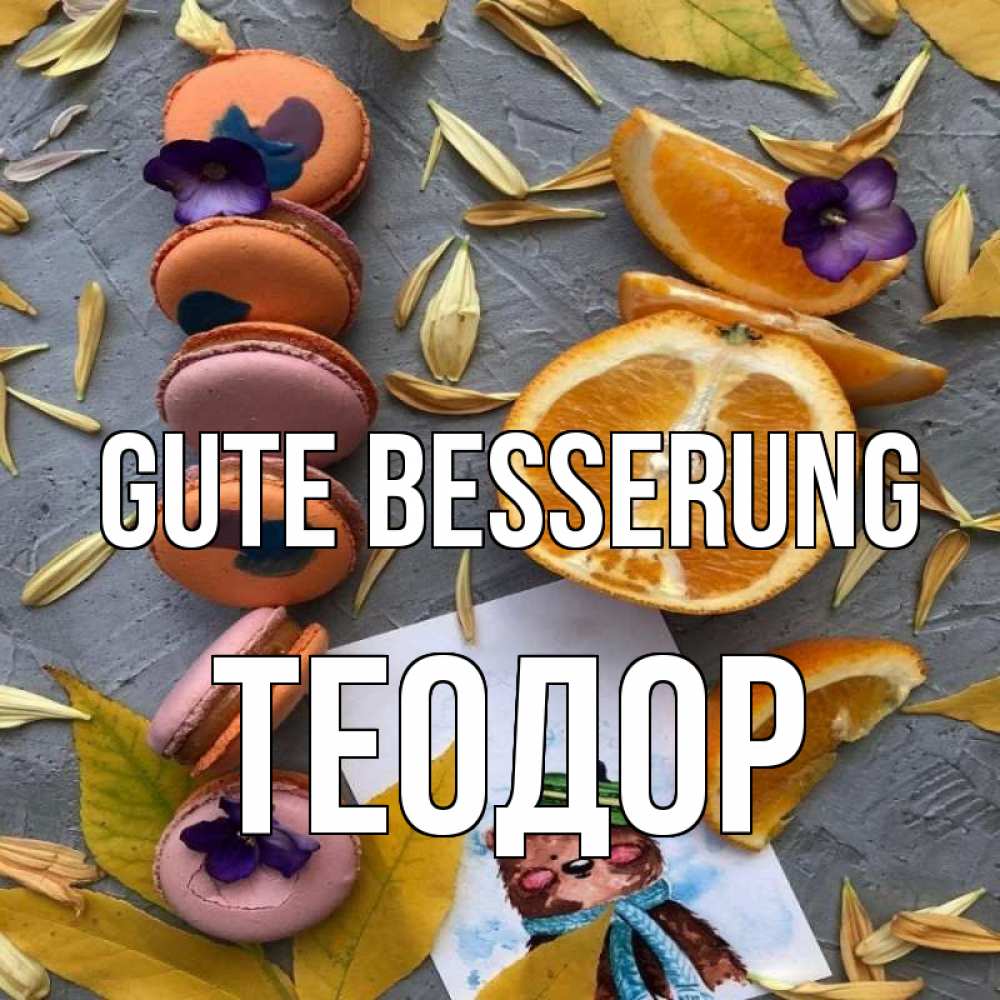 Открытка на каждый день с именем, Теодор Gute Besserung не болейте Прикольная открытка с пожеланием онлайн скачать бесплатно 