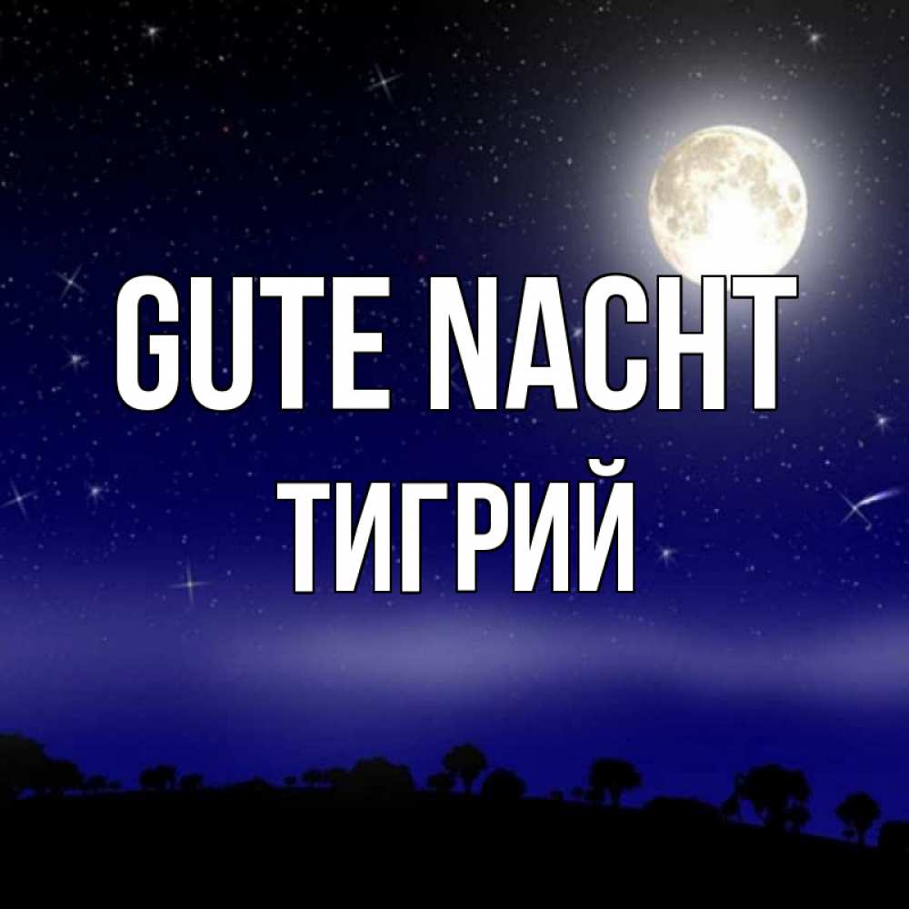 Открытка на каждый день с именем, Тигрий Gute Nacht ночное небо и лесная опушка при свете луны Прикольная открытка с пожеланием онлайн скачать бесплатно 