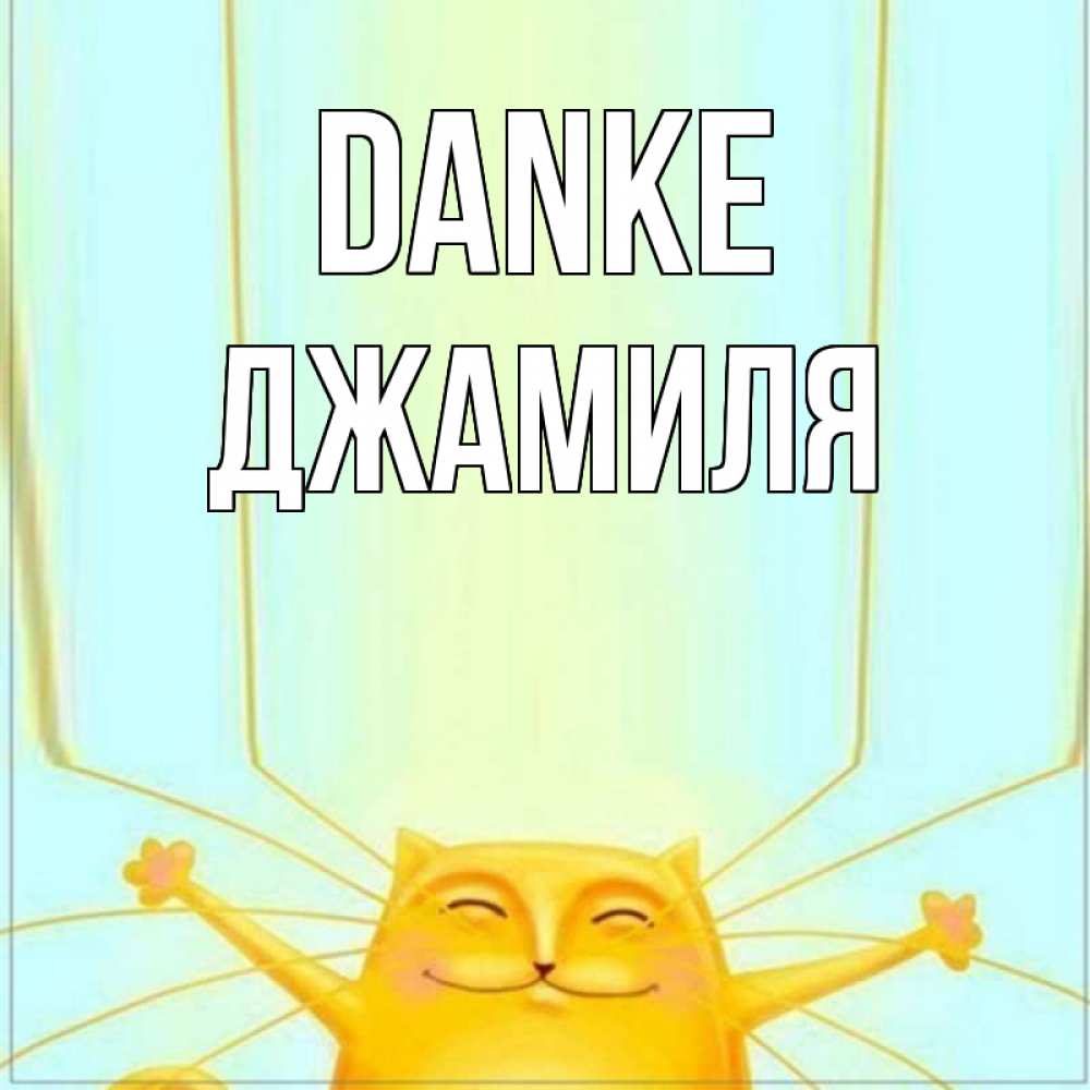 Открытка на каждый день с именем, Джамиля Danke кот с усами благодарит Прикольная открытка с пожеланием онлайн скачать бесплатно 