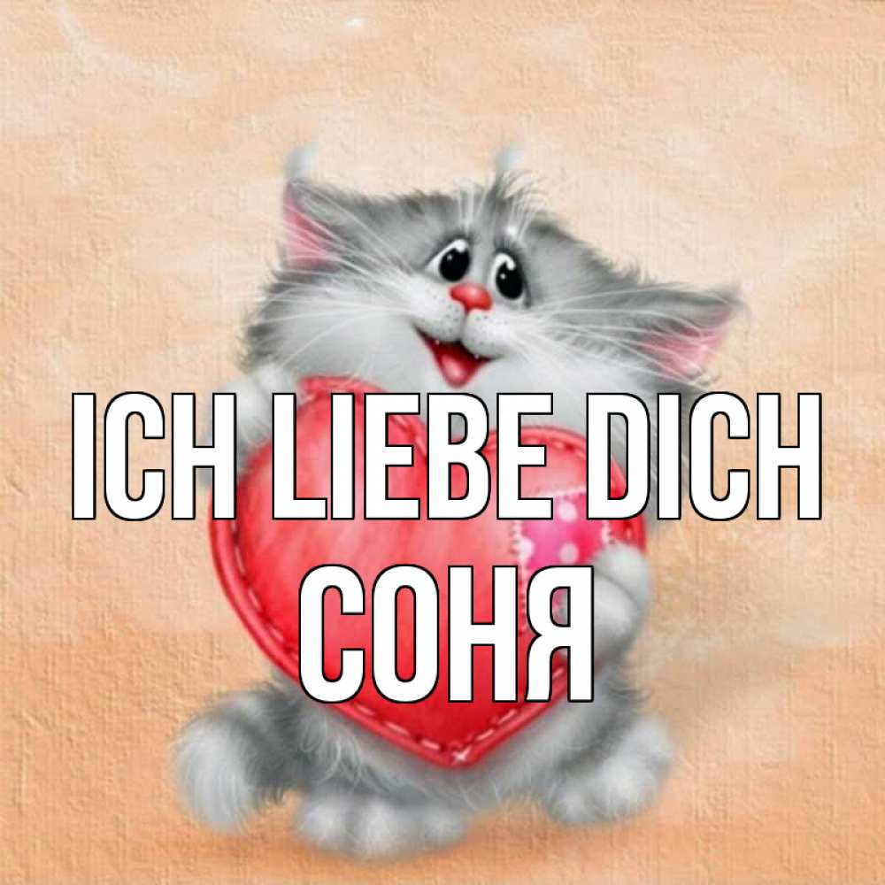 Открытка на каждый день с именем, Соня Ich liebe dich сердце с заплаткой Прикольная открытка с пожеланием онлайн скачать бесплатно 