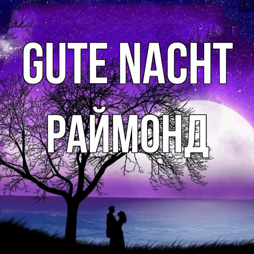 Открытка на каждый день с именем, Раймонд Gute Nacht огромная луна и парочка Прикольная открытка с пожеланием онлайн скачать бесплатно 