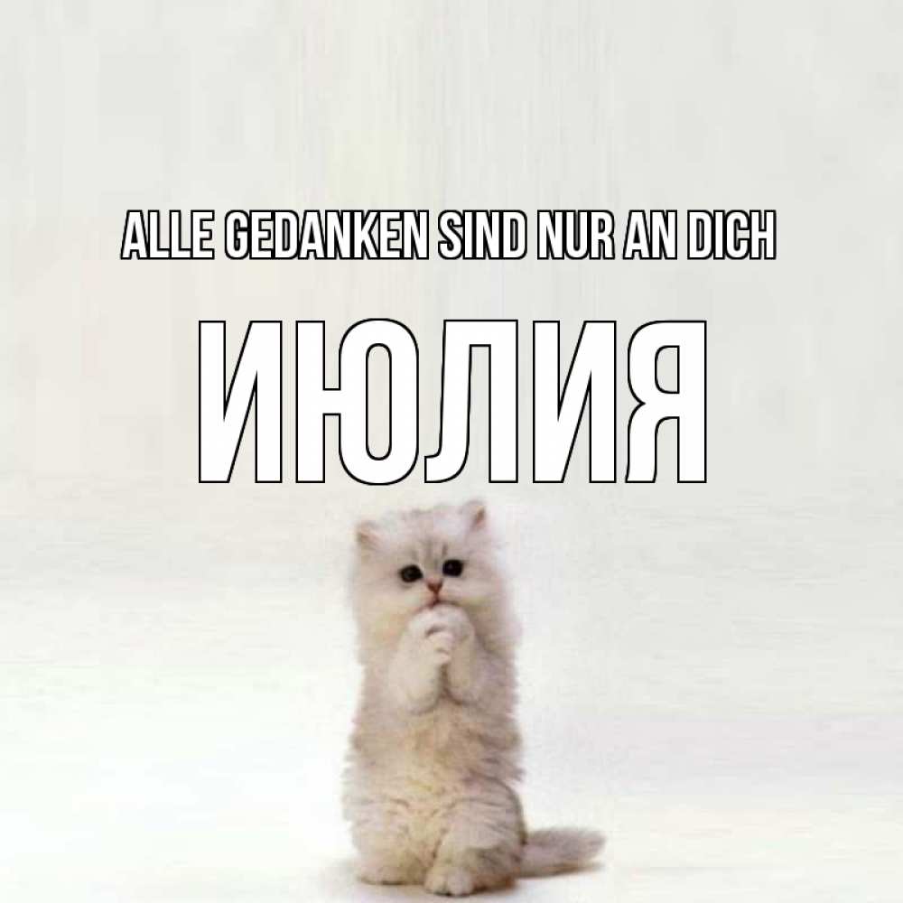 Открытка на каждый день с именем, Июлия Alle Gedanken sind nur an dich кот стоит на задних лапах Прикольная открытка с пожеланием онлайн скачать бесплатно 