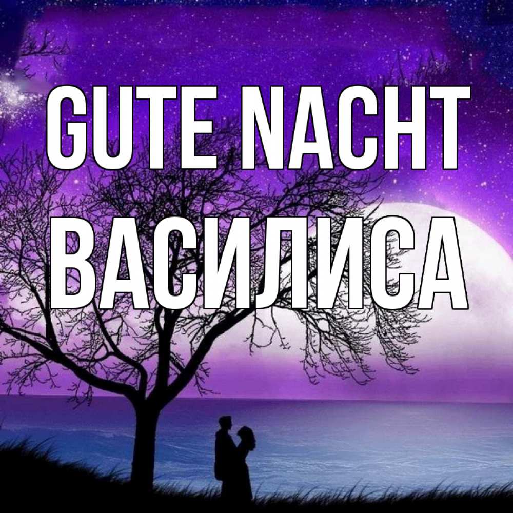 Открытка на каждый день с именем, Василиса Gute Nacht огромная луна и парочка Прикольная открытка с пожеланием онлайн скачать бесплатно 