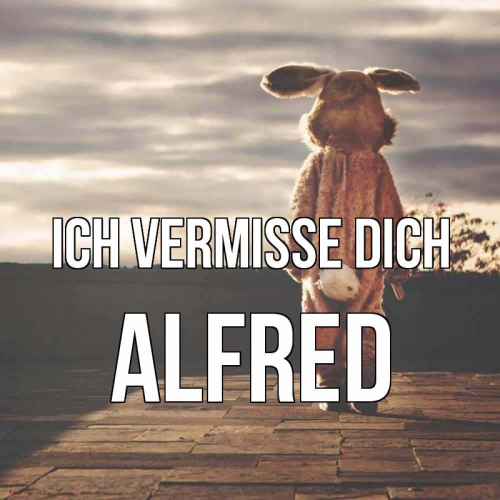 Открытка на каждый день с именем, Alfred Ich vermisse dich даже в костюме зайца Прикольная открытка с пожеланием онлайн скачать бесплатно 