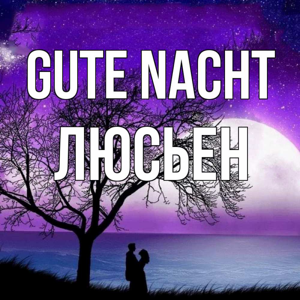 Открытка на каждый день с именем, Люсьен Gute Nacht огромная луна и парочка Прикольная открытка с пожеланием онлайн скачать бесплатно 