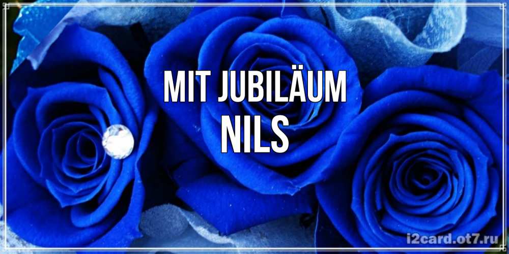 Открытка на каждый день с именем, Nils Mit Jubiläum синие розы в росе Прикольная открытка с пожеланием онлайн скачать бесплатно 