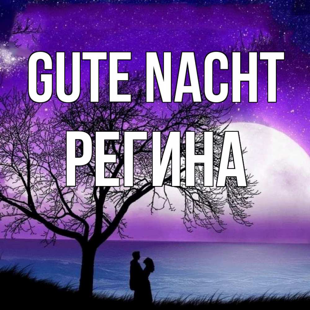Открытка на каждый день с именем, Регина Gute Nacht огромная луна и парочка Прикольная открытка с пожеланием онлайн скачать бесплатно 
