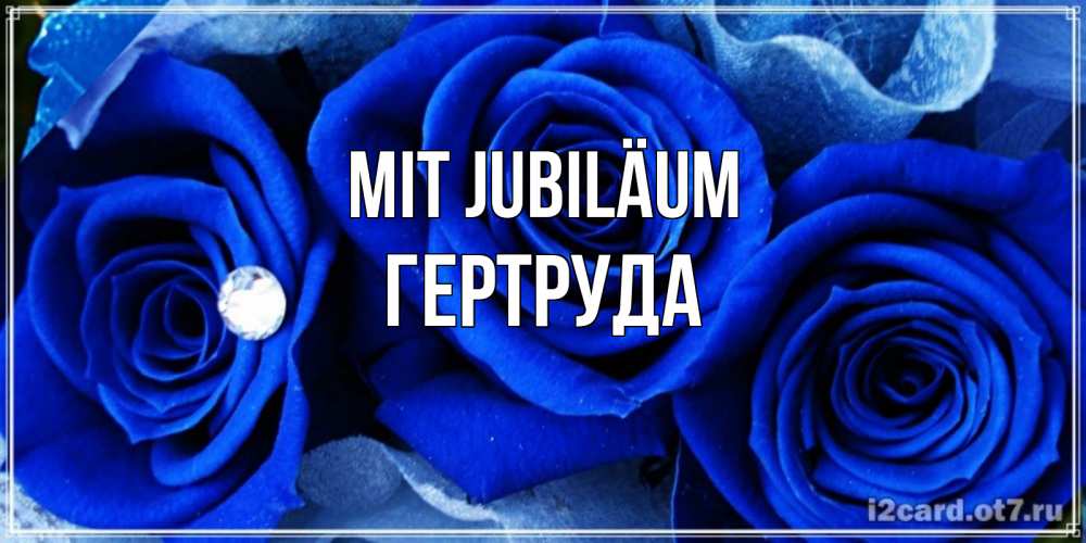Открытка на каждый день с именем, Гертруда Mit Jubiläum синие розы в росе Прикольная открытка с пожеланием онлайн скачать бесплатно 