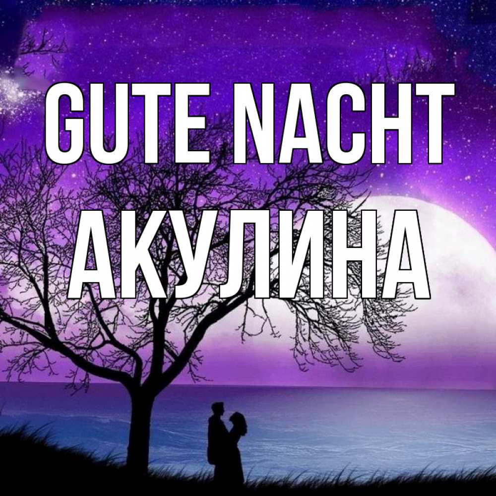 Открытка на каждый день с именем, Акулина Gute Nacht огромная луна и парочка Прикольная открытка с пожеланием онлайн скачать бесплатно 