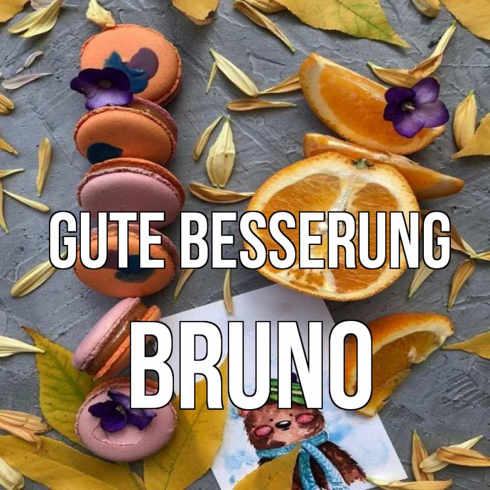 Открытка на каждый день с именем, Bruno Gute Besserung не болейте Прикольная открытка с пожеланием онлайн скачать бесплатно 
