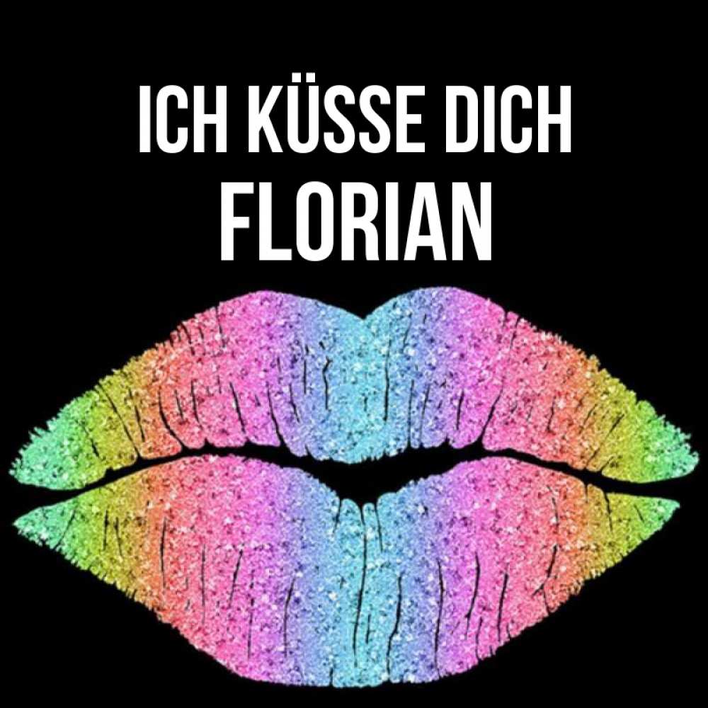 Открытка на каждый день с именем, Florian Ich küsse dich след от губ на черном фоне Прикольная открытка с пожеланием онлайн скачать бесплатно 