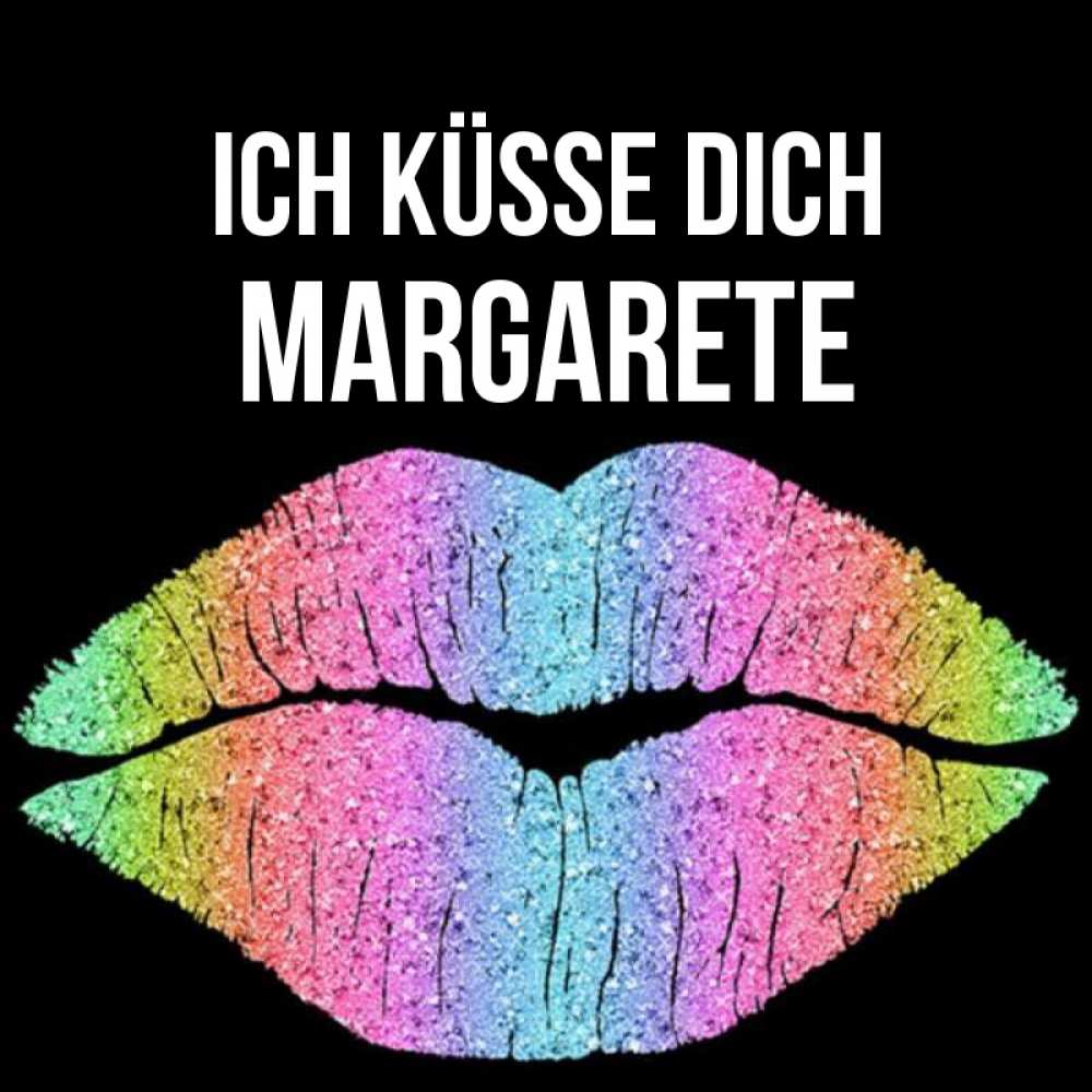 Открытка на каждый день с именем, Margarete Ich küsse dich след от губ на черном фоне Прикольная открытка с пожеланием онлайн скачать бесплатно 