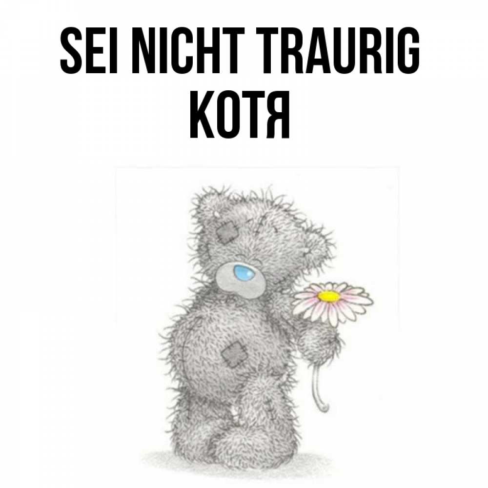 Открытка на каждый день с именем, Котя Sei nicht traurig Плюшевый медвежонок с заплатками Прикольная открытка с пожеланием онлайн скачать бесплатно 