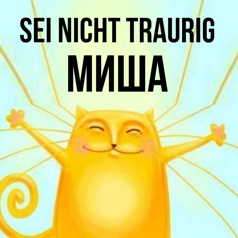 Открытка на каждый день с именем, Миша Sei nicht traurig обнимашки усатые Прикольная открытка с пожеланием онлайн скачать бесплатно 