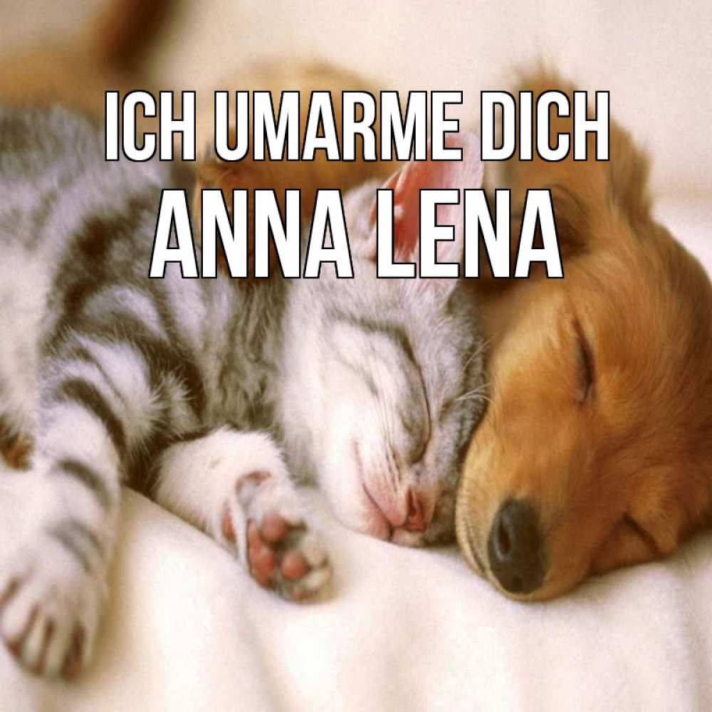 Открытка на каждый день с именем, Anna-Lena Ich umarme dich пес и котенок Прикольная открытка с пожеланием онлайн скачать бесплатно 