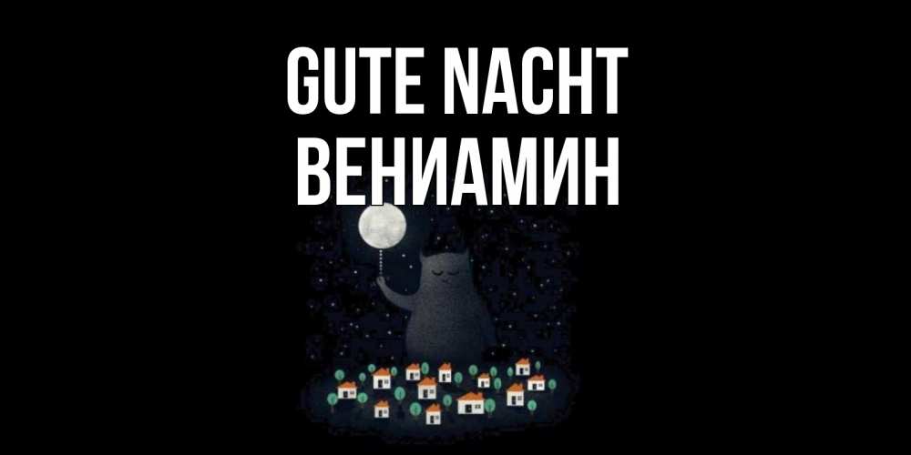 Открытка на каждый день с именем, Вениамин Gute Nacht кот,луна, ночь, звезды Прикольная открытка с пожеланием онлайн скачать бесплатно 