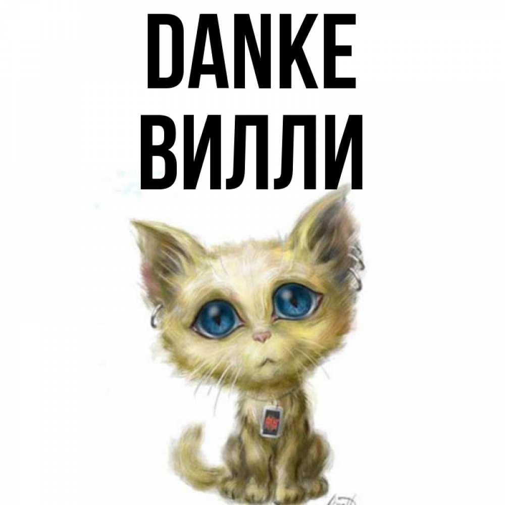 Открытка на каждый день с именем, Вилли Danke рисованный кот благодарит вас Прикольная открытка с пожеланием онлайн скачать бесплатно 