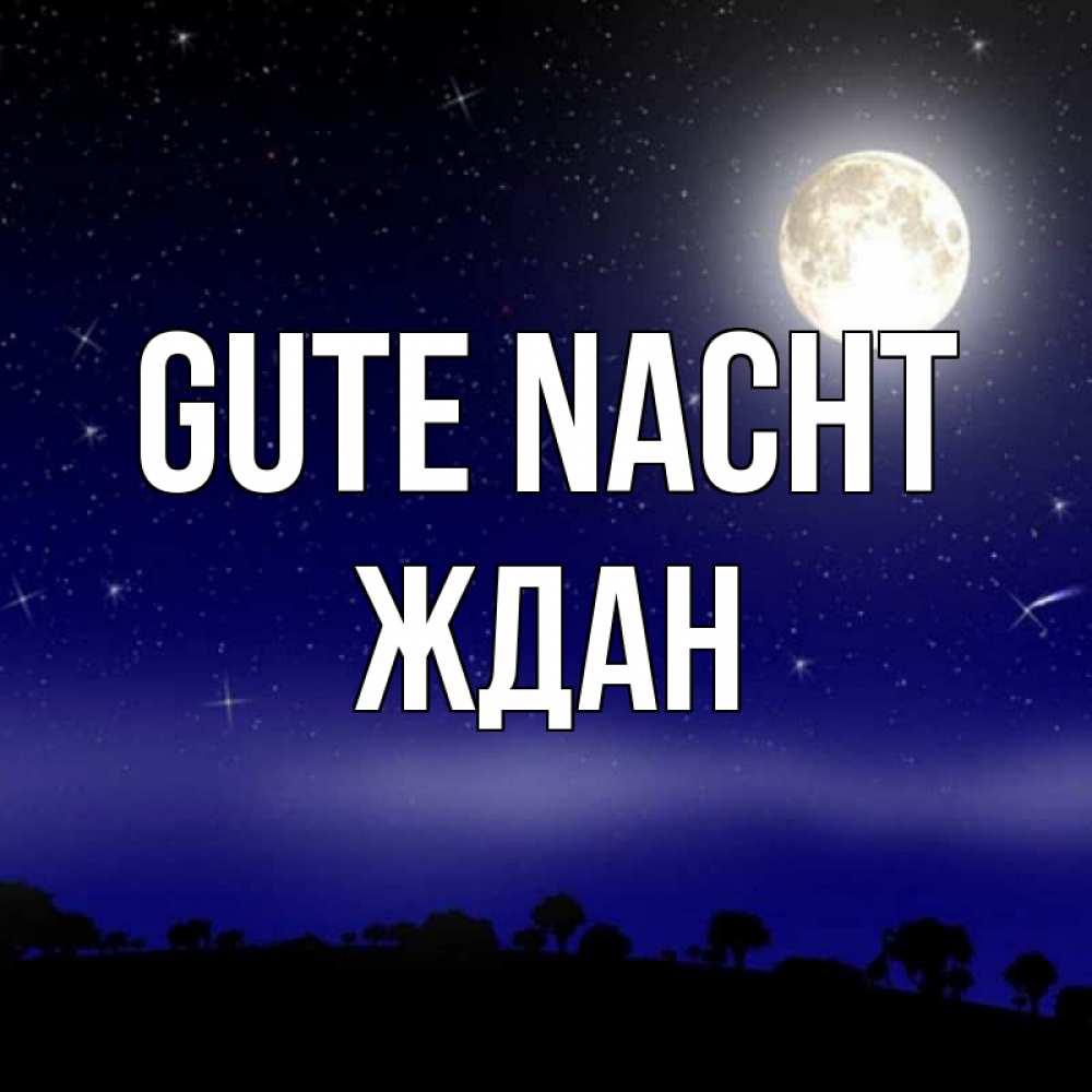 Открытка на каждый день с именем, Ждан Gute Nacht ночное небо и лесная опушка при свете луны Прикольная открытка с пожеланием онлайн скачать бесплатно 