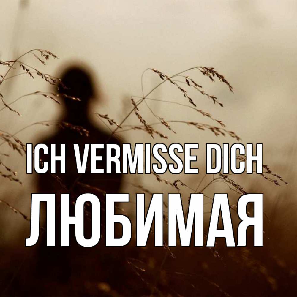 Открытка на каждый день с именем, Любимая Ich vermisse dich силуэт девушки Прикольная открытка с пожеланием онлайн скачать бесплатно 