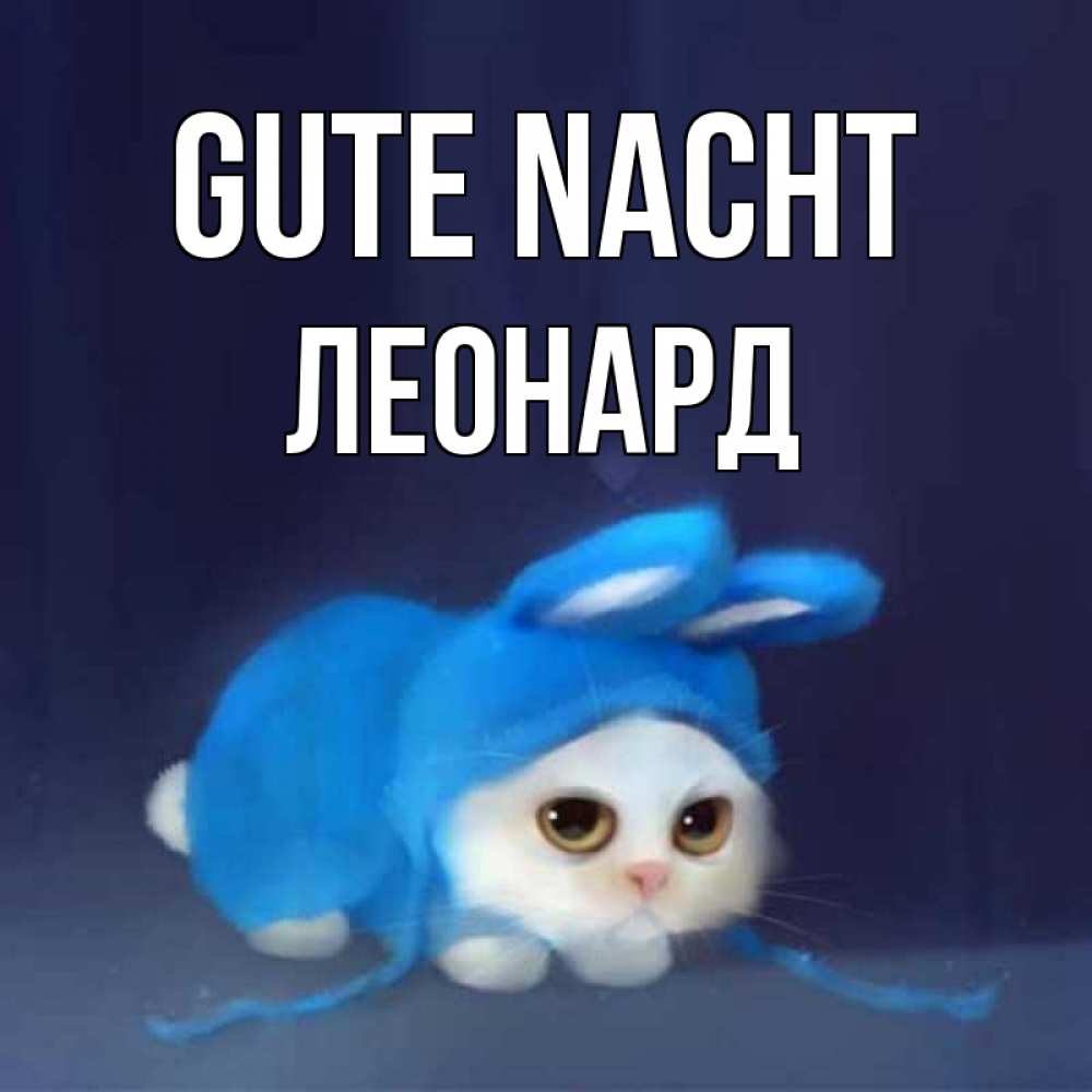Открытка на каждый день с именем, Леонард Gute Nacht кот в голубом костюме кролика с ушками Прикольная открытка с пожеланием онлайн скачать бесплатно 