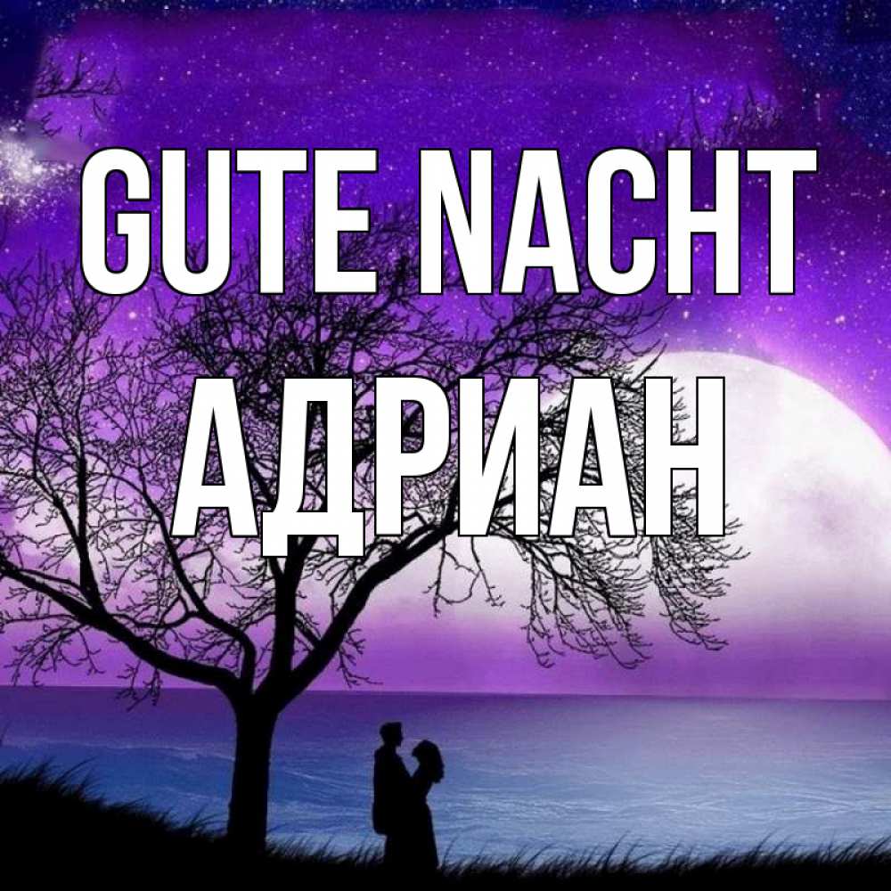Открытка на каждый день с именем, Адриан Gute Nacht огромная луна и парочка Прикольная открытка с пожеланием онлайн скачать бесплатно 