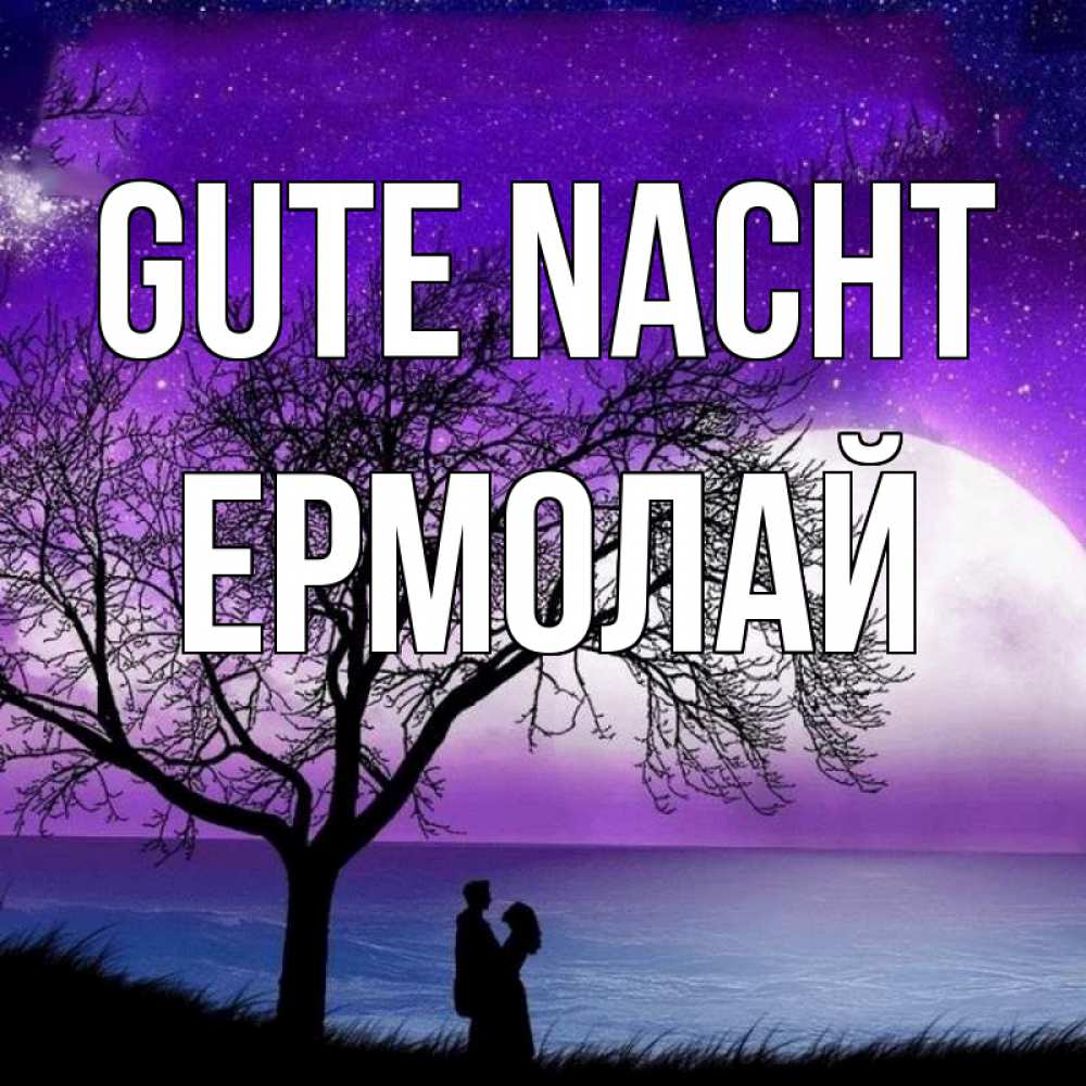 Открытка на каждый день с именем, Ермолай Gute Nacht огромная луна и парочка Прикольная открытка с пожеланием онлайн скачать бесплатно 