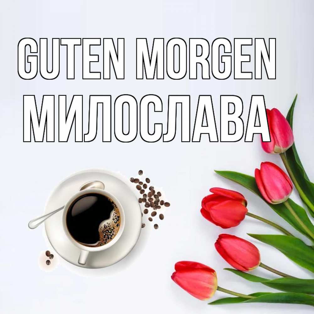Открытка на каждый день с именем, Милослава Guten Morgen красное блюдце Прикольная открытка с пожеланием онлайн скачать бесплатно 