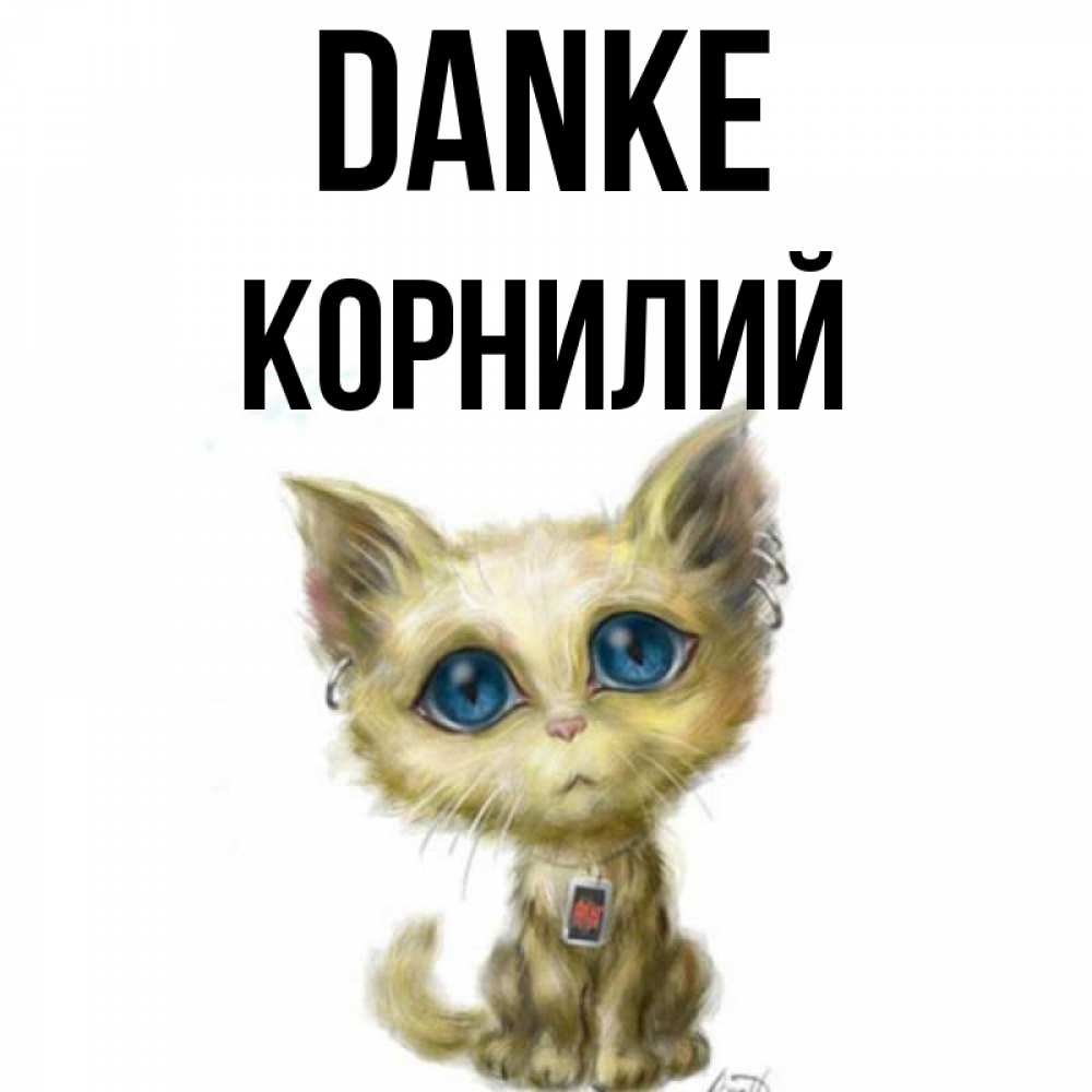 Открытка на каждый день с именем, Корнилий Danke рисованный кот благодарит вас Прикольная открытка с пожеланием онлайн скачать бесплатно 