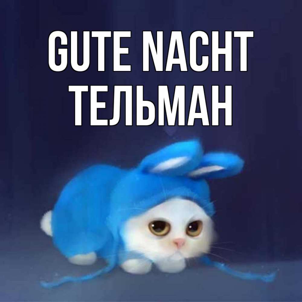Открытка на каждый день с именем, Тельман Gute Nacht кот в голубом костюме кролика с ушками Прикольная открытка с пожеланием онлайн скачать бесплатно 