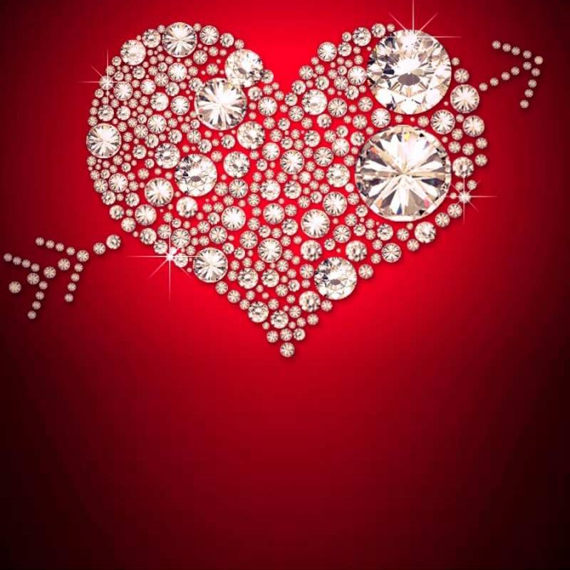 Открытка сердце с бриллиантом  стрела купидона  Ich liebe dich 