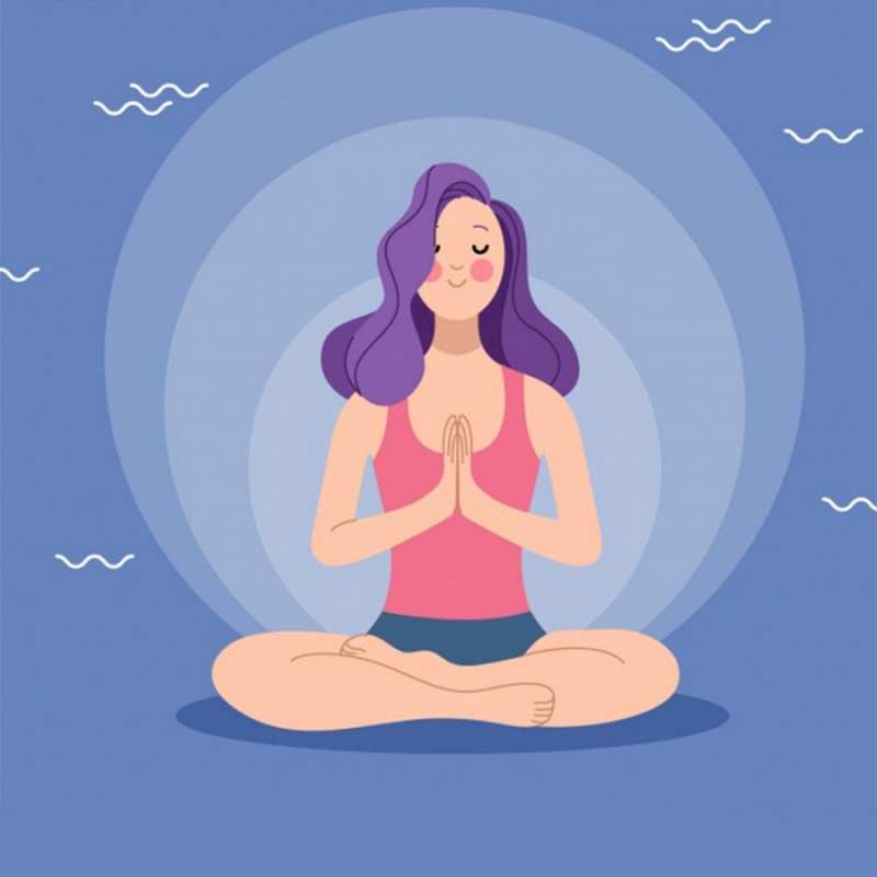 Открытка медетируем на удачу  девушка с фиолетовыми волосами  Ich wünsche dir viel Glück 