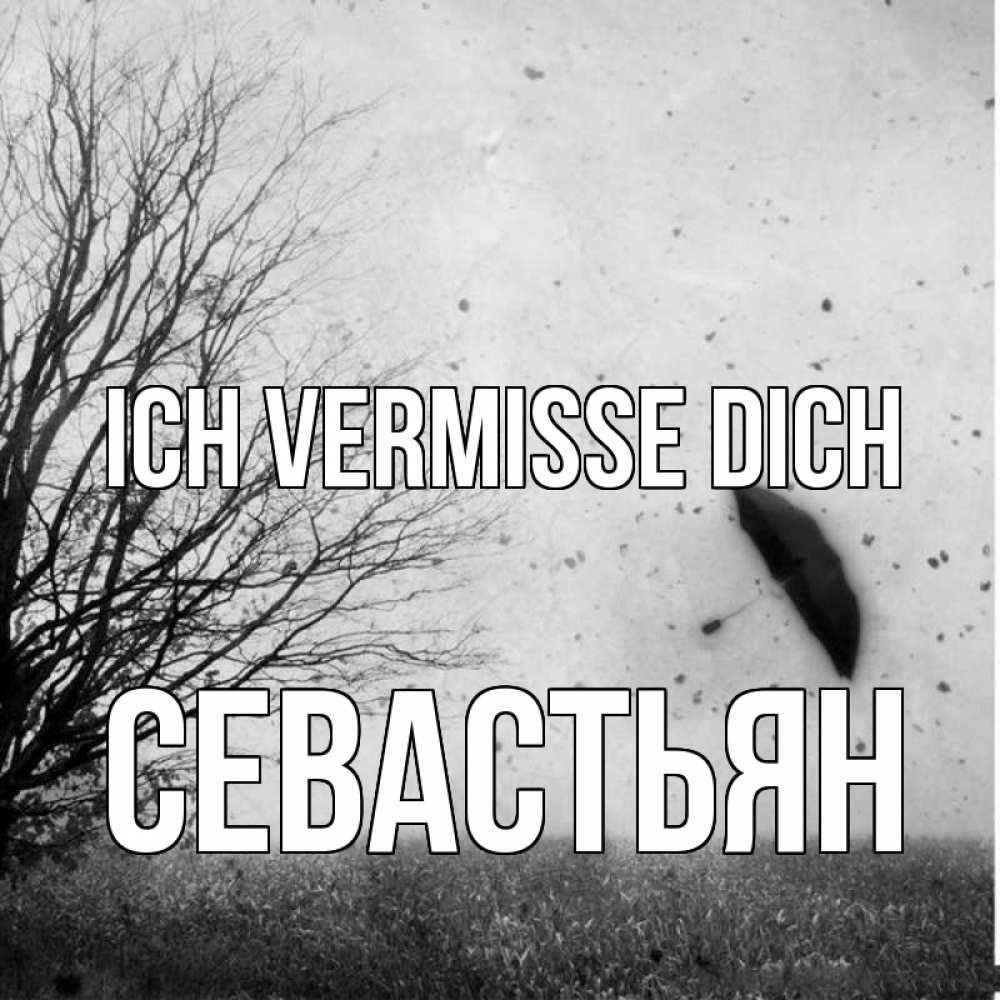 Открытка на каждый день с именем, Севастьян Ich vermisse dich зонт летит Прикольная открытка с пожеланием онлайн скачать бесплатно 