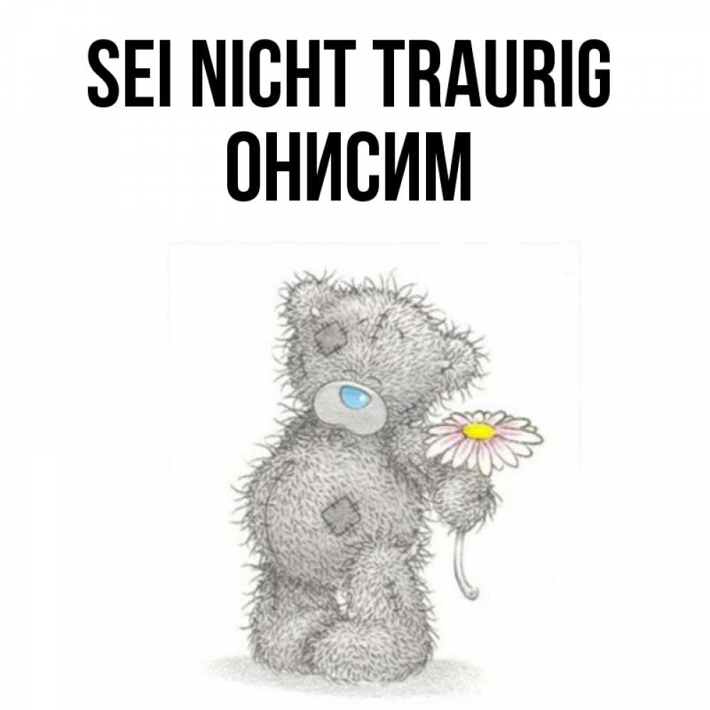 Открытка на каждый день с именем, Онисим Sei nicht traurig Плюшевый медвежонок с заплатками Прикольная открытка с пожеланием онлайн скачать бесплатно 