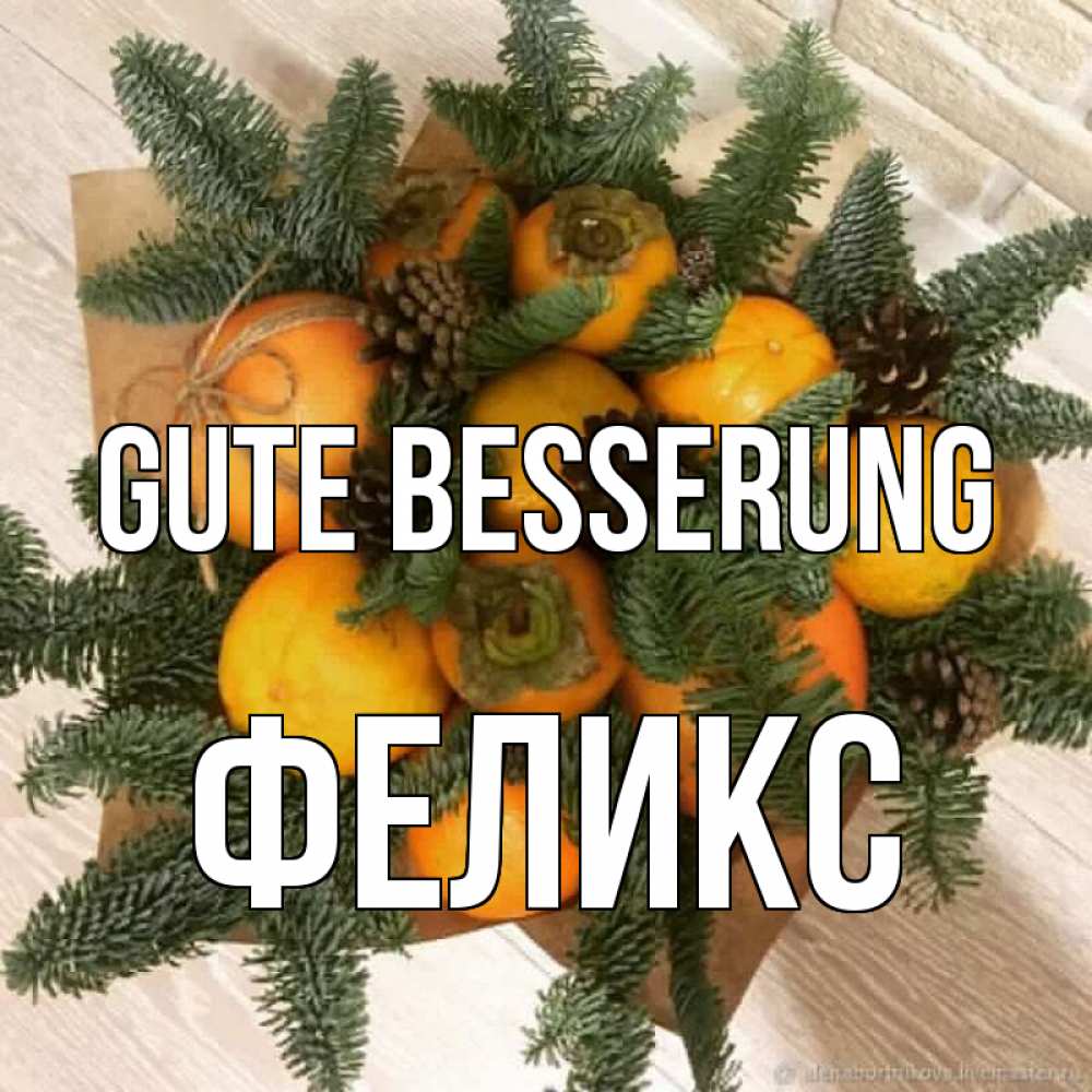 Открытка на каждый день с именем, Феликс Gute Besserung апельсины и хурьма Прикольная открытка с пожеланием онлайн скачать бесплатно 